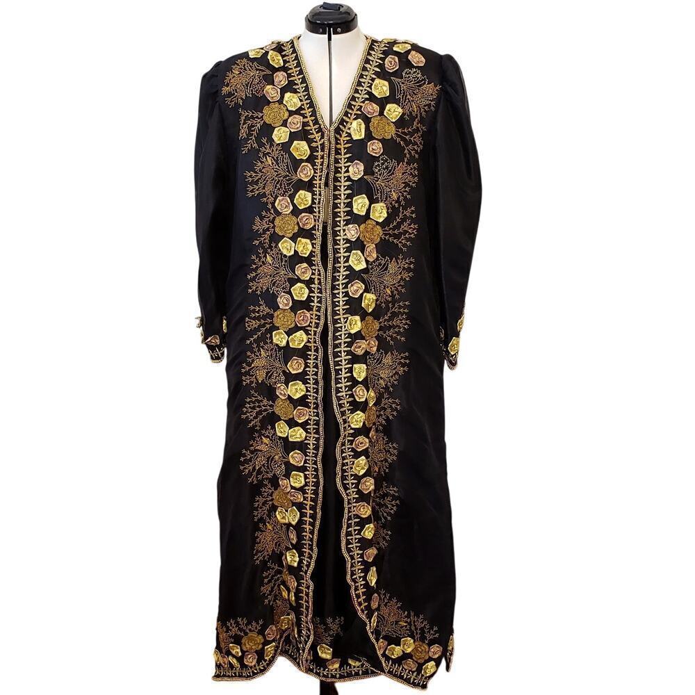 Indian Inspired Black Rayon 2-PC Set Foral Embroidered Jacket & Skirt SZ 20